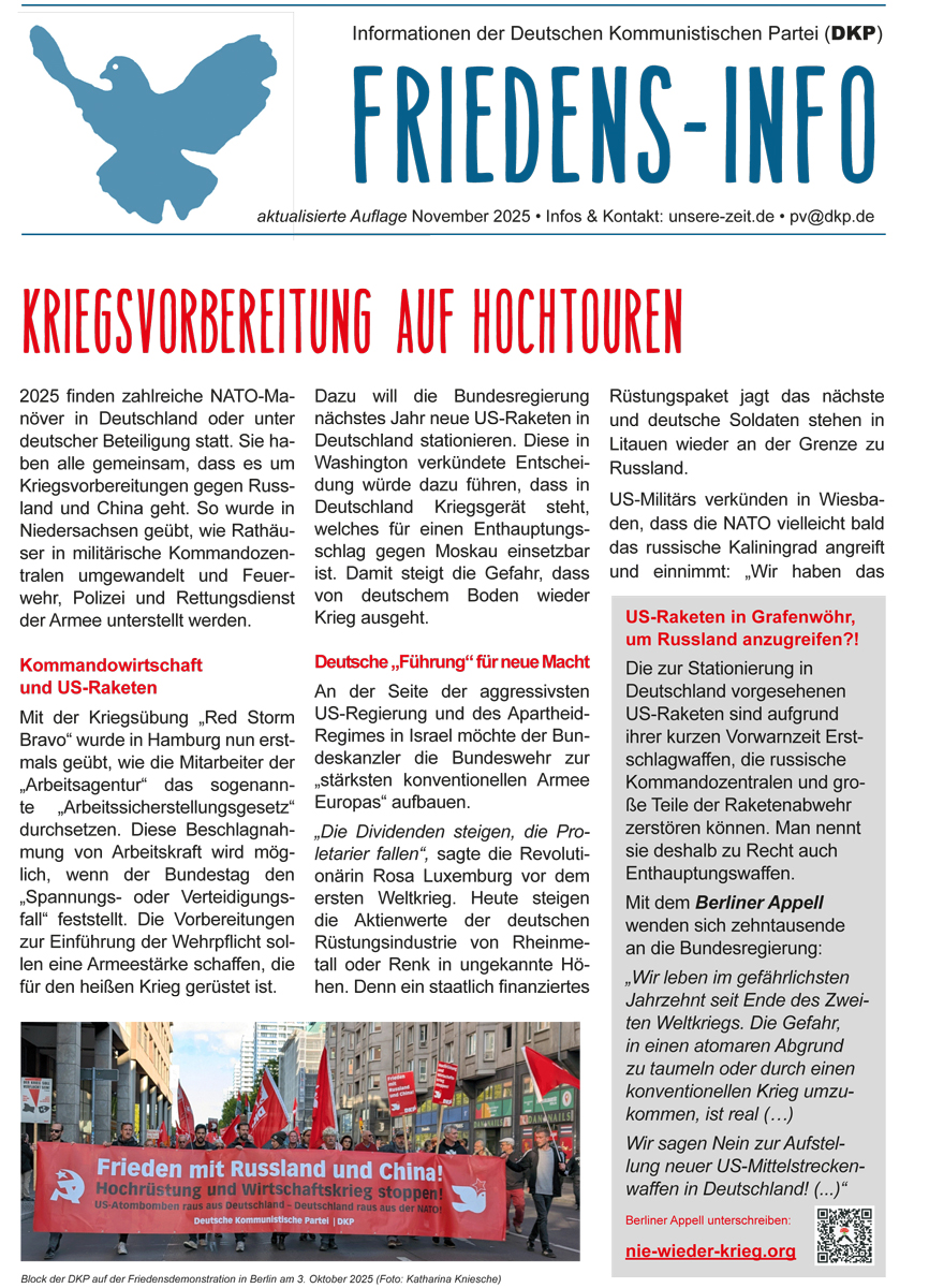 Friedens-Info: Kriegsvorbereitung auf Hochtouren (PDF, 1.97 MB) Friedens-Info: Kriegsvorbereitung auf Hochtouren (PDF, 1.97 MB)